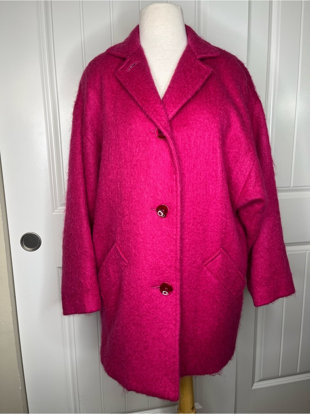 Vintage Mohair Hot Pink Button Coat Sz 6 80s Womens Size 6 George David Fashions